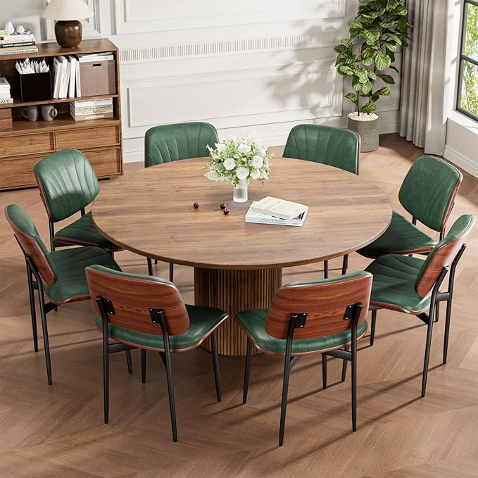 Dining Chairs Set of 2, Mid-Century Modern Upholstered PU Leather Chairs with...