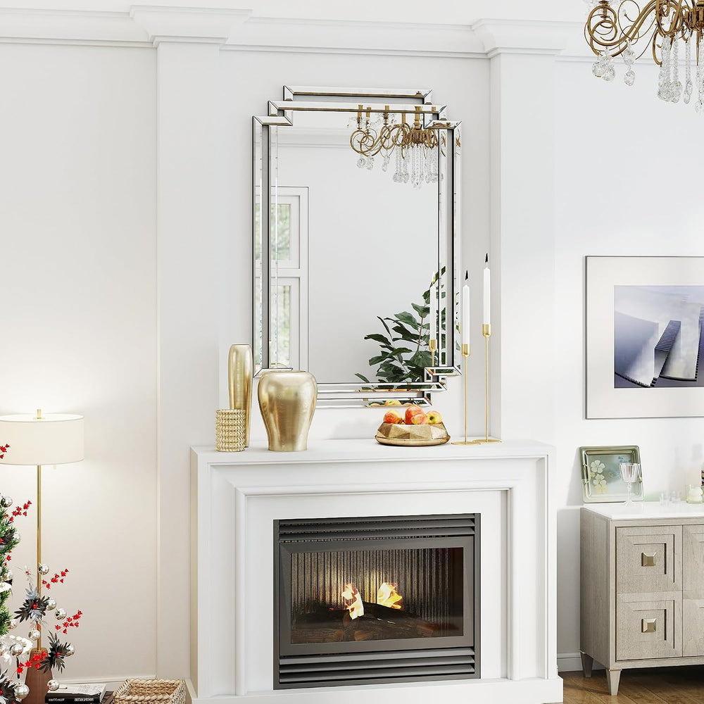 32" X 47" Large Bathroom Wall Mirror with Glass Pieces and Beveled ...
