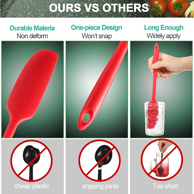 Patelai 2 Pieces Silicone Jar Spatula Long Handle Non-stick Rubber Scraper Heat - Image 5