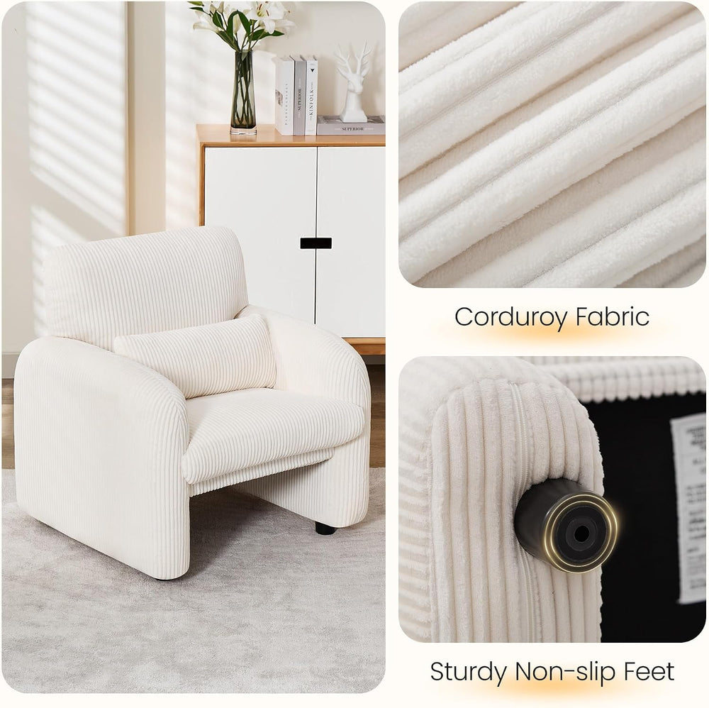 Modern Accent Chair, Comfy Upholstered Corduroy Armchair, Stylish Lounge Read...
