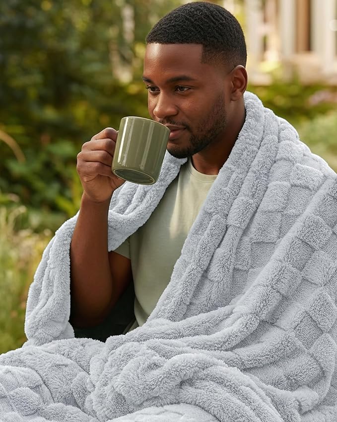 Utopia Bedding Cool Grey Checkered Fleece Twin Blanket - Image 9