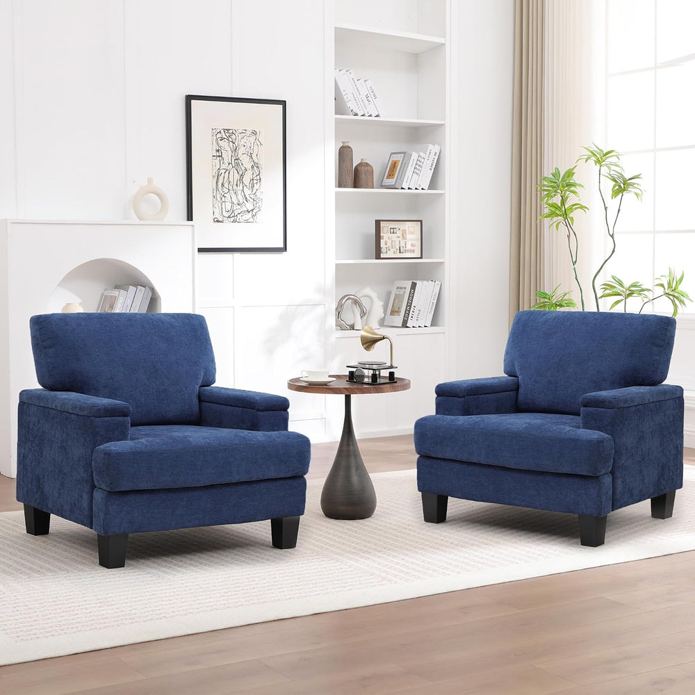 Accent Chair Set of 2 with Storage Armrest, Modern Upholstered Reading Living...