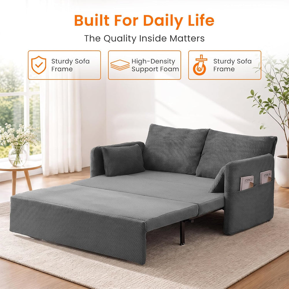 66.5" Queen Pull Out Couch Bed with Adjustable Backrest-Grey