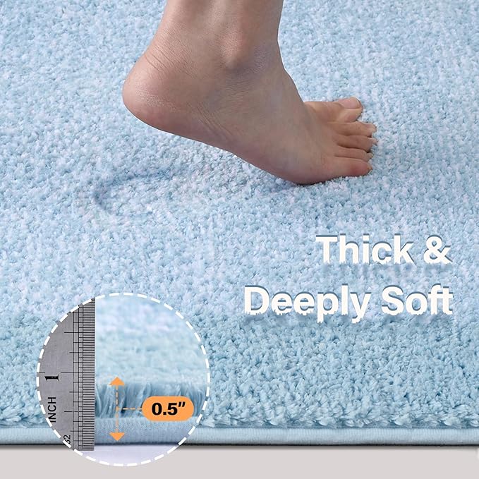 48x32 Large Bathroom Rugs Washable Non Slip, Light Blue Bath Mat - Image 4