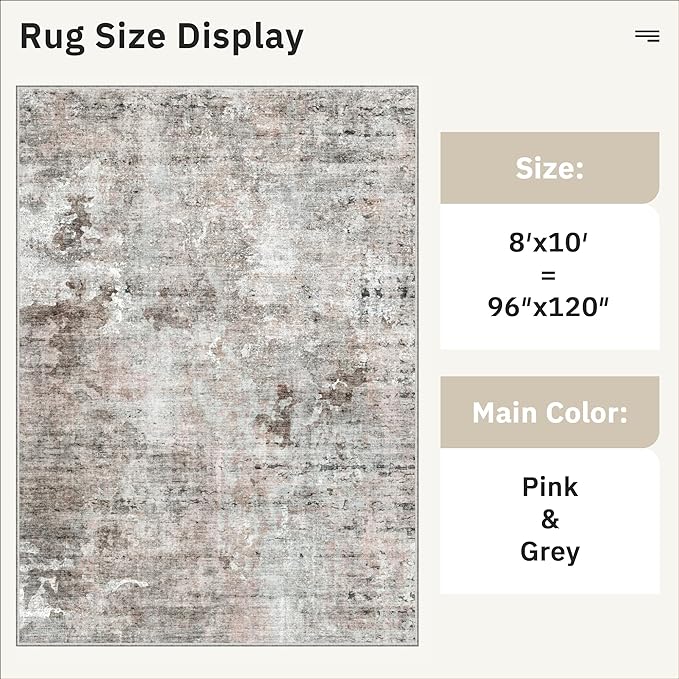 Abstract Rug 8x10 Large Living Room Rugs Neutral Modern Washable Area Rugs - Image 5
