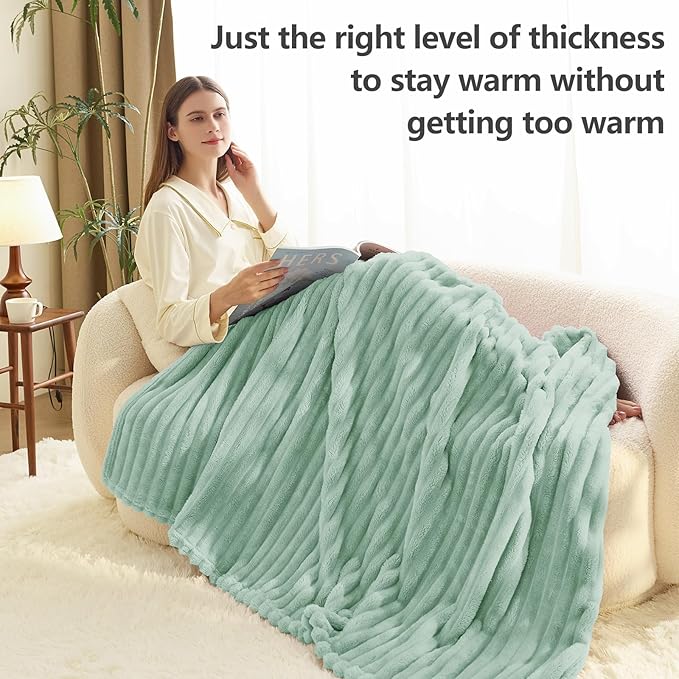 HIMEET Sage Green Ribbed Twin Blanket - Image 3