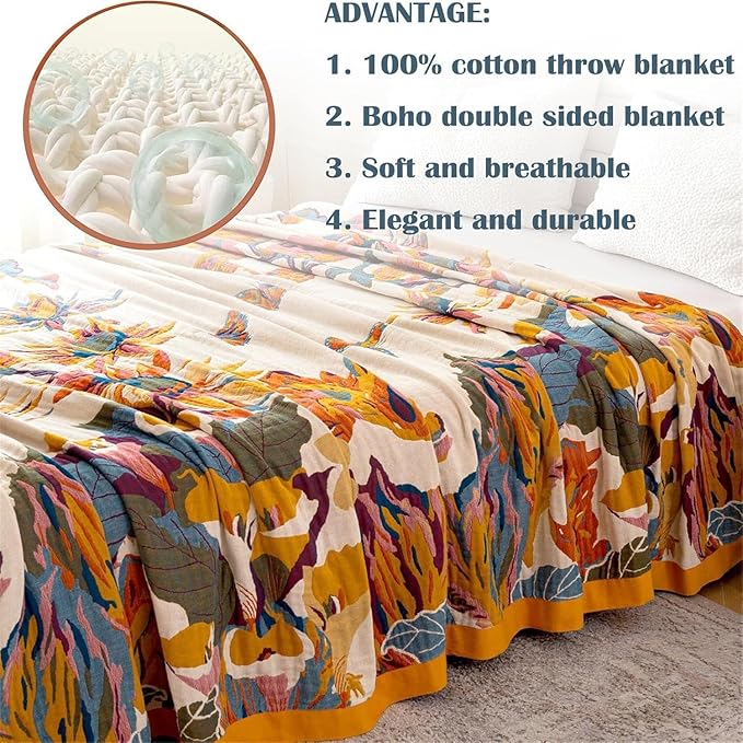 MSGKV Boho Throw Blanket King Size 108" x90'' Cotton Blanket - Image 5