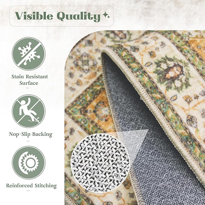 Area Rug 6x9 Washable Rug, Vintage Boho Medallion Rugs Non-Slip Soft Low Pile - Image 7