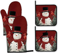 Christmas Snowman Oven Mitts and Pot Holders, Cardinal Heat Resistant Oven by Unknown