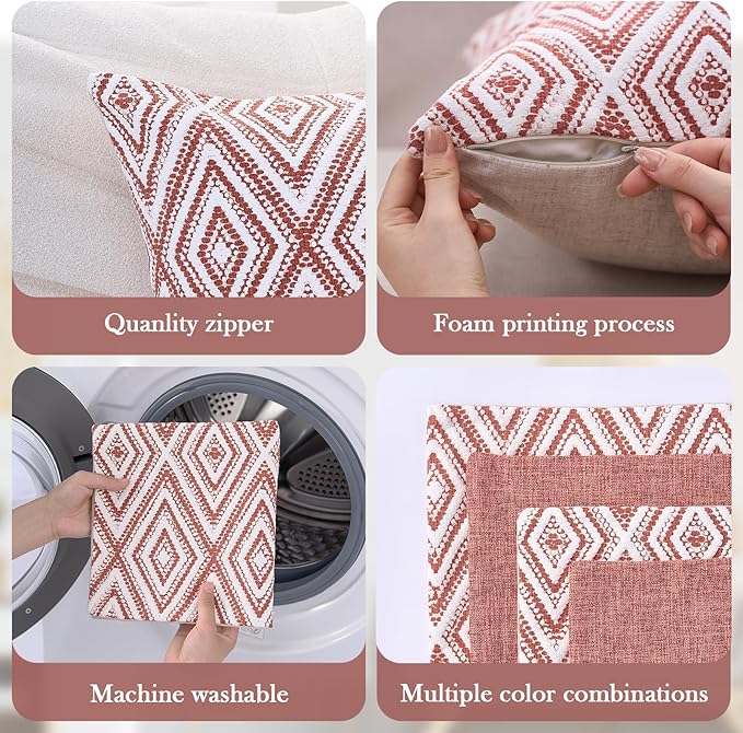 HPUK Decorative Throw Pillow Covers Set of 4 Geometric Design Linen Cushion - Image 4