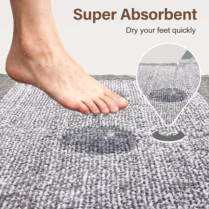 Bathroom Rugs 30x20 Non Slip Washable, Light Grey Bath Mat - Image 7