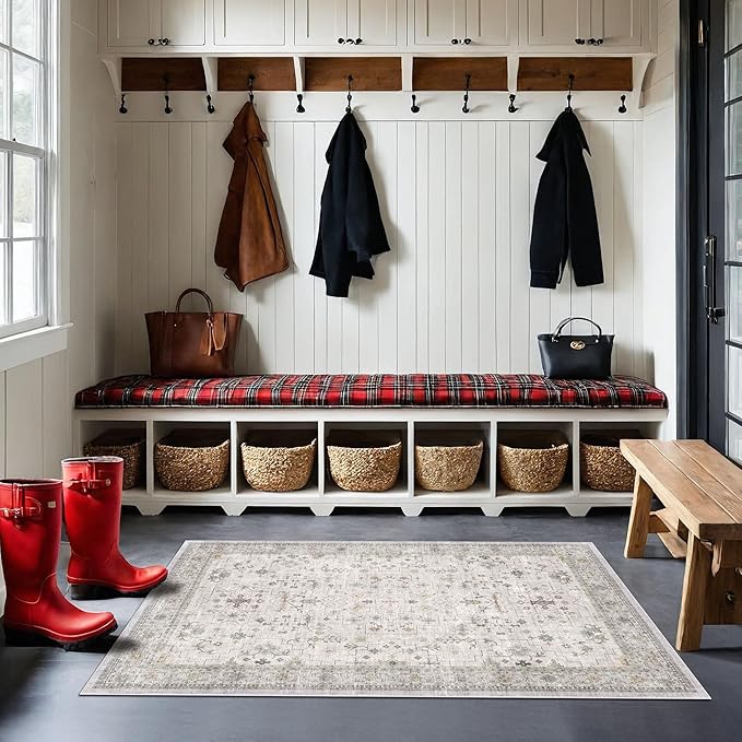Light Grey 3x5 Large Boho Bathroom Rug - Image 3