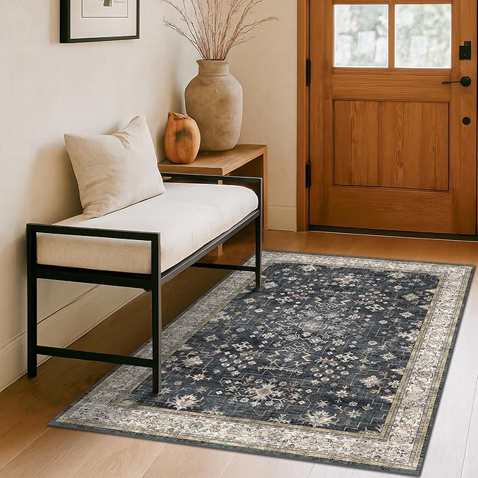 Black Boho Washable Entry Rug, 3x4 Rugs - Image 6