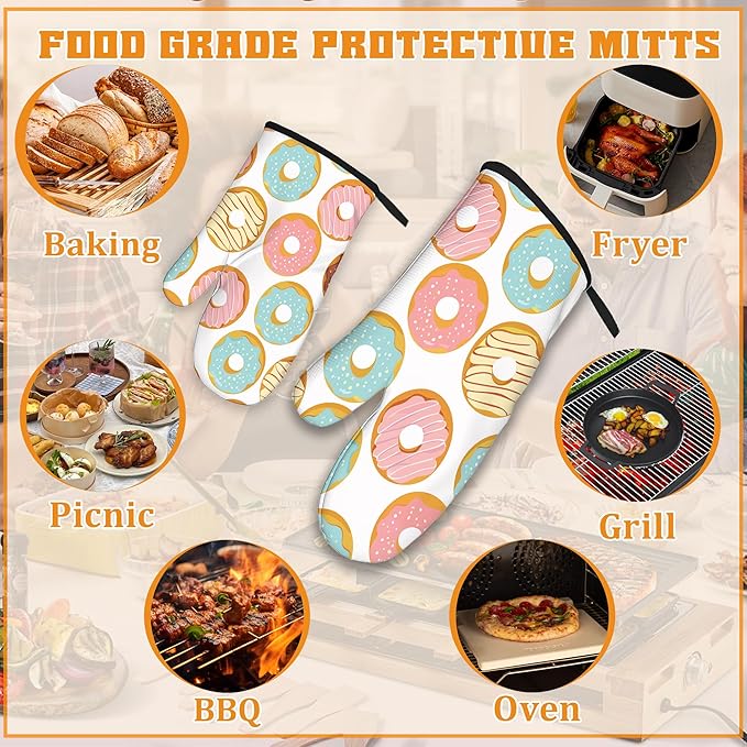 Pink Doughnut Oven Mitts and Pot Holders Set, Kitchen Oven Gloves and Pot Holder - Image 5