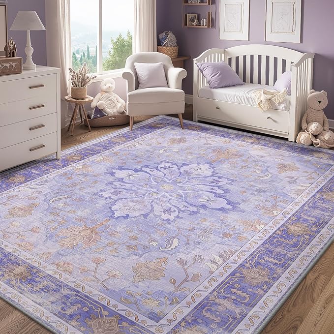 RELEANY Area Rugs 9'x12' Washable Non-Slip, Floral Vintage Distress Print - Image 3