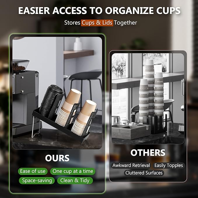 6-Slot Paper Cup and Lid Holder, Disposable Coffee Cup Dispenser, Upright Paper - Image 4