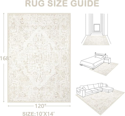 10x14 Area Rugs for Living Room: Washable Rug Vintage Large Rugs Soft Non Slip - Image 2