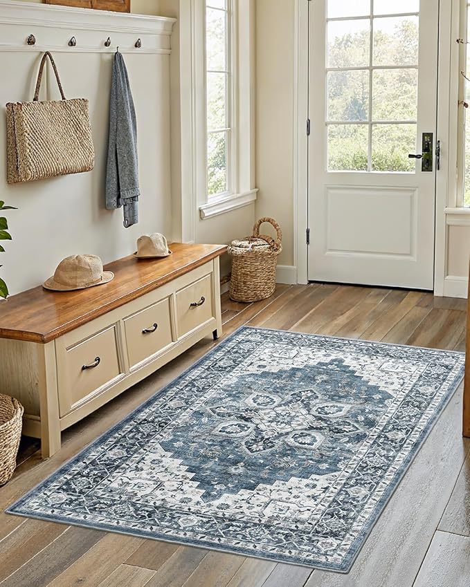 AMADA HOMEFURNISHING 3x5 Washable Area Rug, Low-Profile Entryway Rug - Image 2