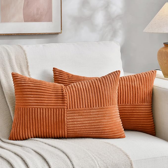 Fancy Homi 2 Packs Burnt Orange Lumbar Decorative Throw Pillow Covers 14x24 Inch by Fancy+Homi