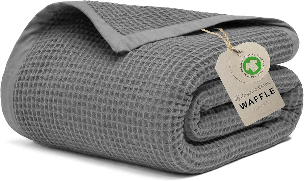 GOTS Certified 55"X60" Throw 100% Organic Cotton Blanket-Charcoal Grey
