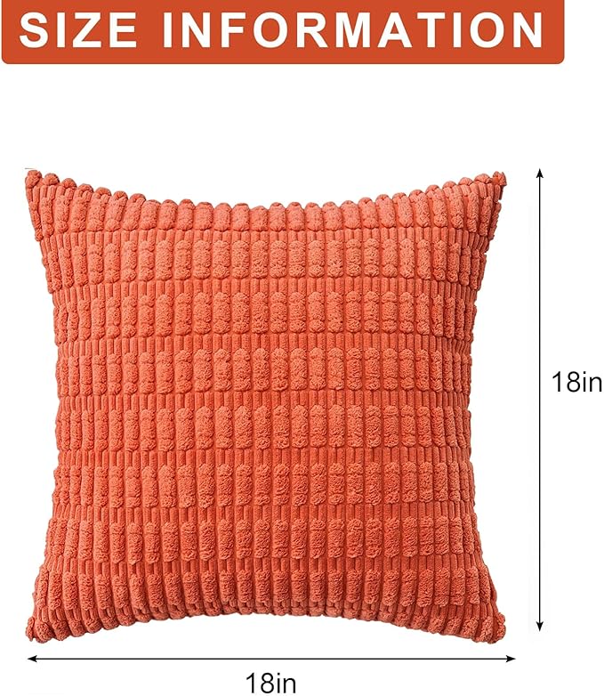 Pack of 2 Corduroy Decorative Throw Pillow Covers 18x18 Inch Fall Soft Striped - Image 7