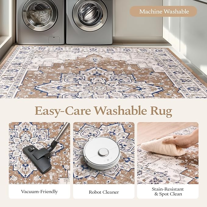 Rugflix 9x12 Area Rug for Living Room, Vintage Washable Area Rug Non Slip - Image 4