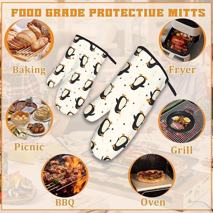 Cute Penguin Oven Mitts and Pot Holders Set, Kitchen Decor Heat Resistant Non - Image 5