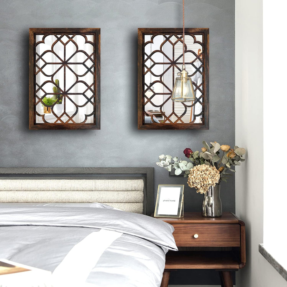 Wocred Set of 2 Rectangular Wall Mirror,Gorgeous Rustic Farmhouse Accent Mirr...