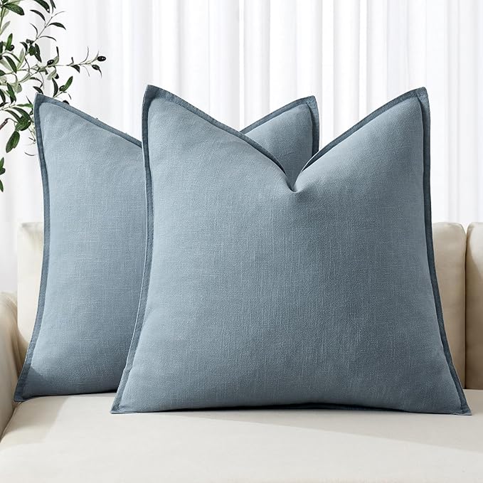 MIULEE Decorative Linen Pillow Covers 20x20 Inch Blue Grey ​Boho Farmhouse​ by MIULEE