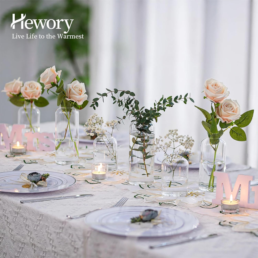 Glass Bud Vases for Flowers - Hewory Blown Modern Small Glass Vases for Cente...