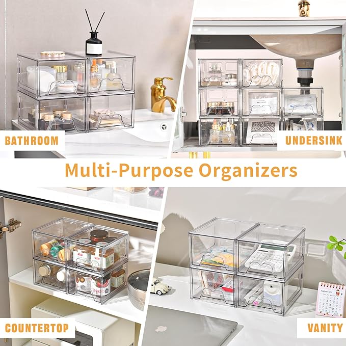 Stebopum 6 Pack Stackable Makeup Organizer, 4.4'' Tall Acrylic Bathroom Makeup - Image 7