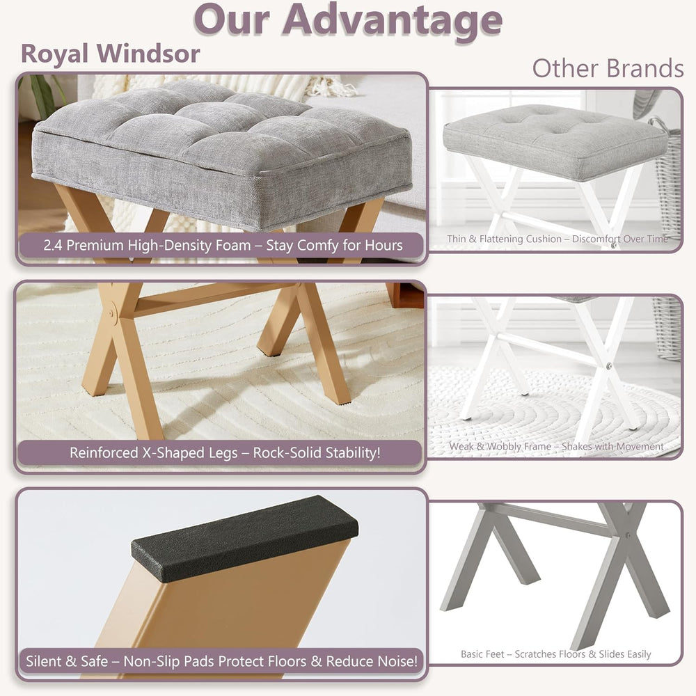 Royal Windsor Vanity Stool,Small Makeup Chair with Metal X Legs | Square Foot...