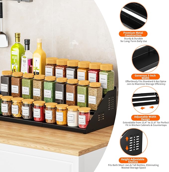 RCHYFEED Spice Rack Organizer for Cabinet, 3 Tier Spice Rack Expandable