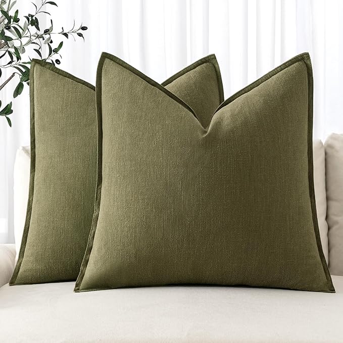 MIULEE Decorative Linen Pillow Covers 18x18 Inch Green ​Boho Farmhouse​ by MIULEE