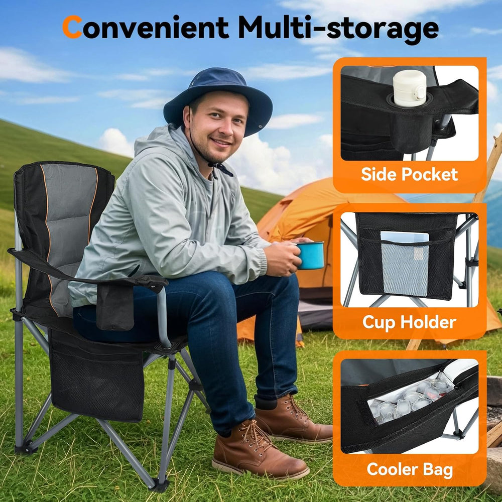 Camping Chairs, 2 Pack Oversized Heavy Duty Fully Padded Folding Chairs | wit...
