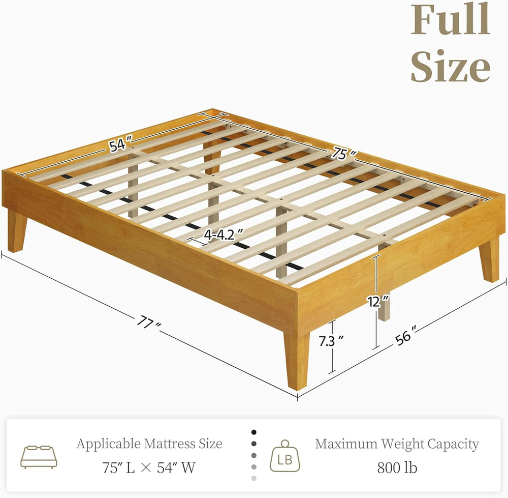 Yaheetech Full Size Solid Wood Platform Bed Frame Low-Profile Natural Wood