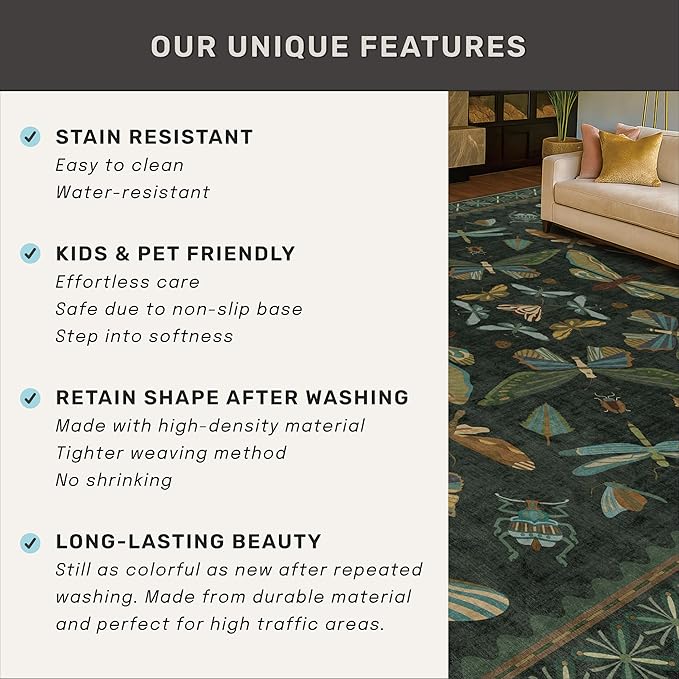 Dark Green Area Rugs 5x7 for Living Room - Image 7