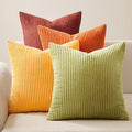 Topfinel Fall Burnt Orange Throw Pillow Covers 16x16 Set of 4, Corduroy Striped by Topfinel
