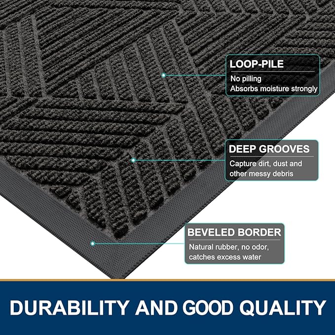 Smiry Front Door Mat Outside Entrance, Heavy Duty Sturdy Natural Rubber Doormat - Image 4