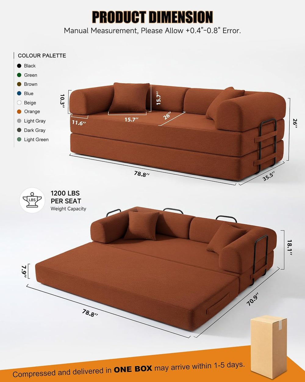 79" Couch Bed,Convertible Futon Sofa,Boneless Couches for Living Room