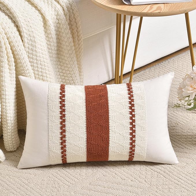 Fancy Homi Set of 1 Rust Boho Long Lumbar Decorative Throw Pillow Cover 12x24 by Fancy+Homi