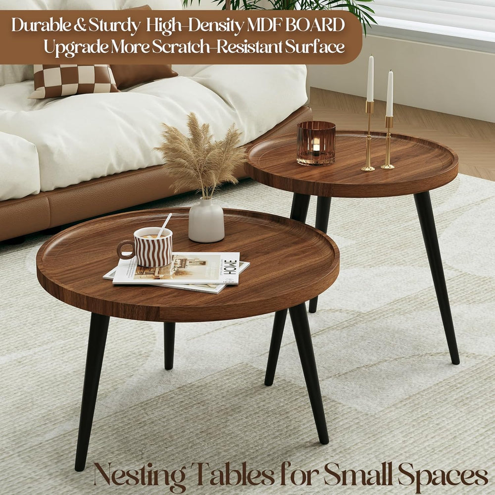 2 Pcs Mid Century Modern Coffee Table Round for Living Room,Easy Assembly Nes...