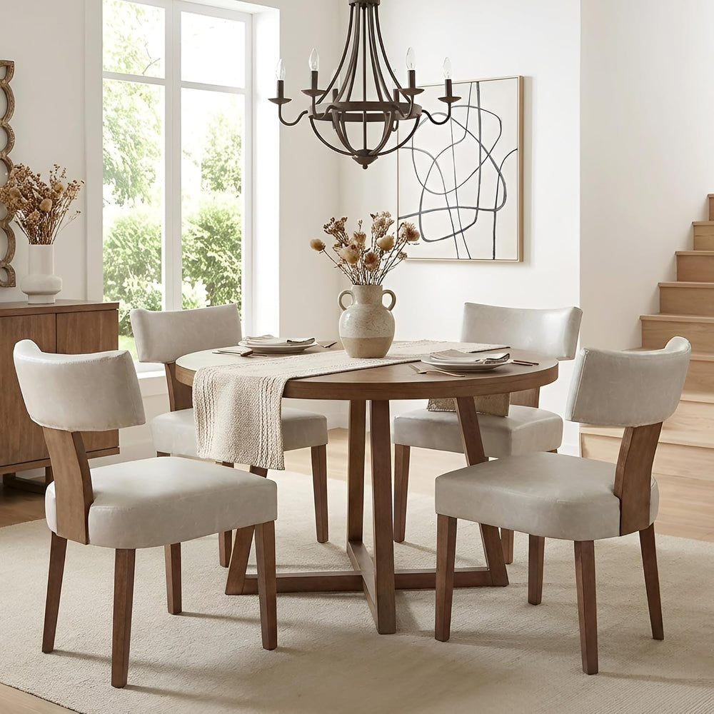 HNY Mid Century Modern Dining Chairs Set of 4, Farmhouse PU Leather Upholster...