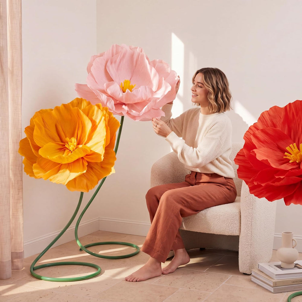 3 Pcs 5ft Giant Multicolor Poppy Flower Back to School Decor