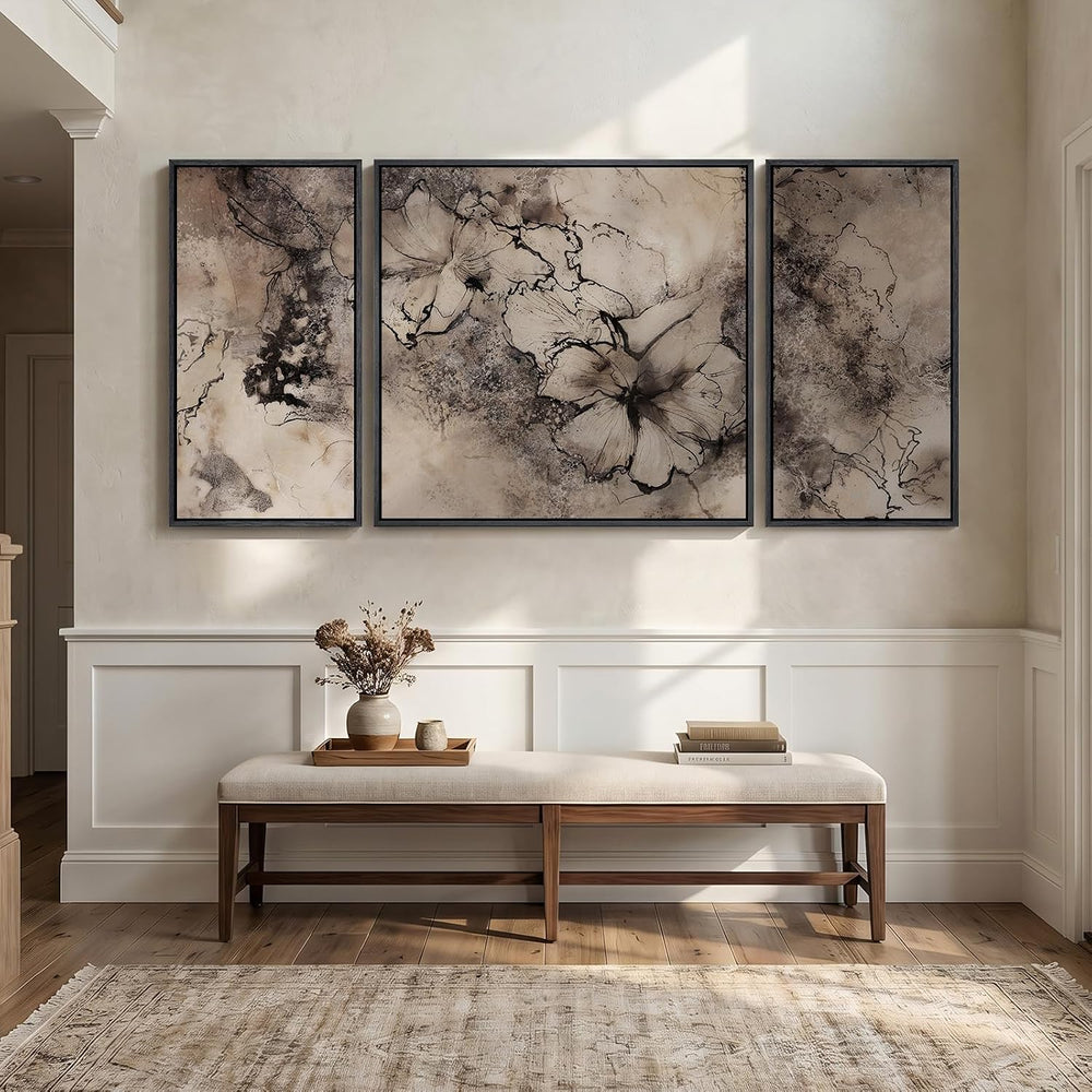Extra Large Framed Neutral Brown Black Abstract Wall Art for Living Room