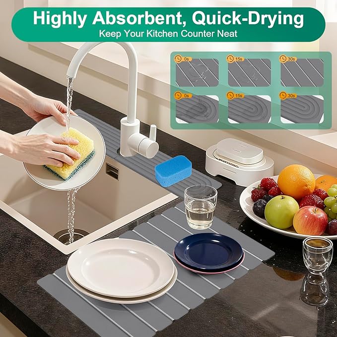 Stone Drying Mat for Kitchen Counter, Diatomaceous Earth Quick Dry Stone Mats