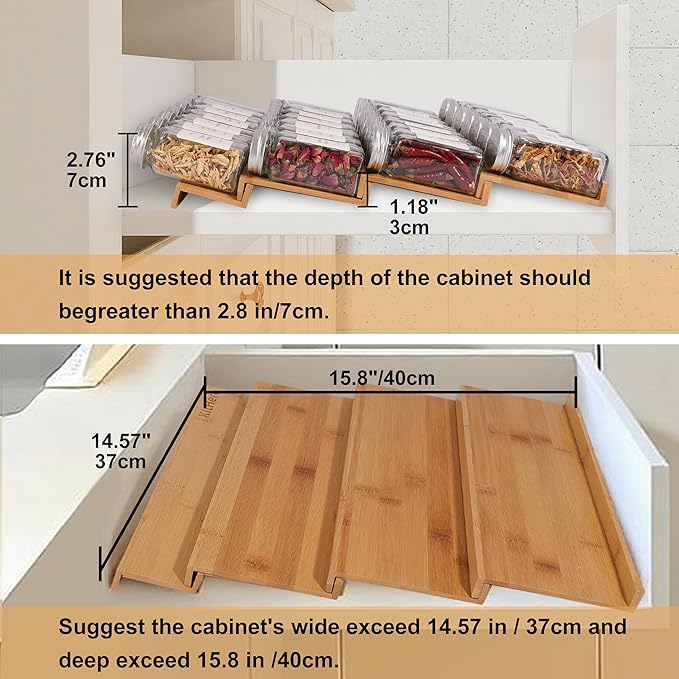 Spice Drawer Organzier, 4 Tiers Bamboo Spice Rack Tray Insert - Image 2