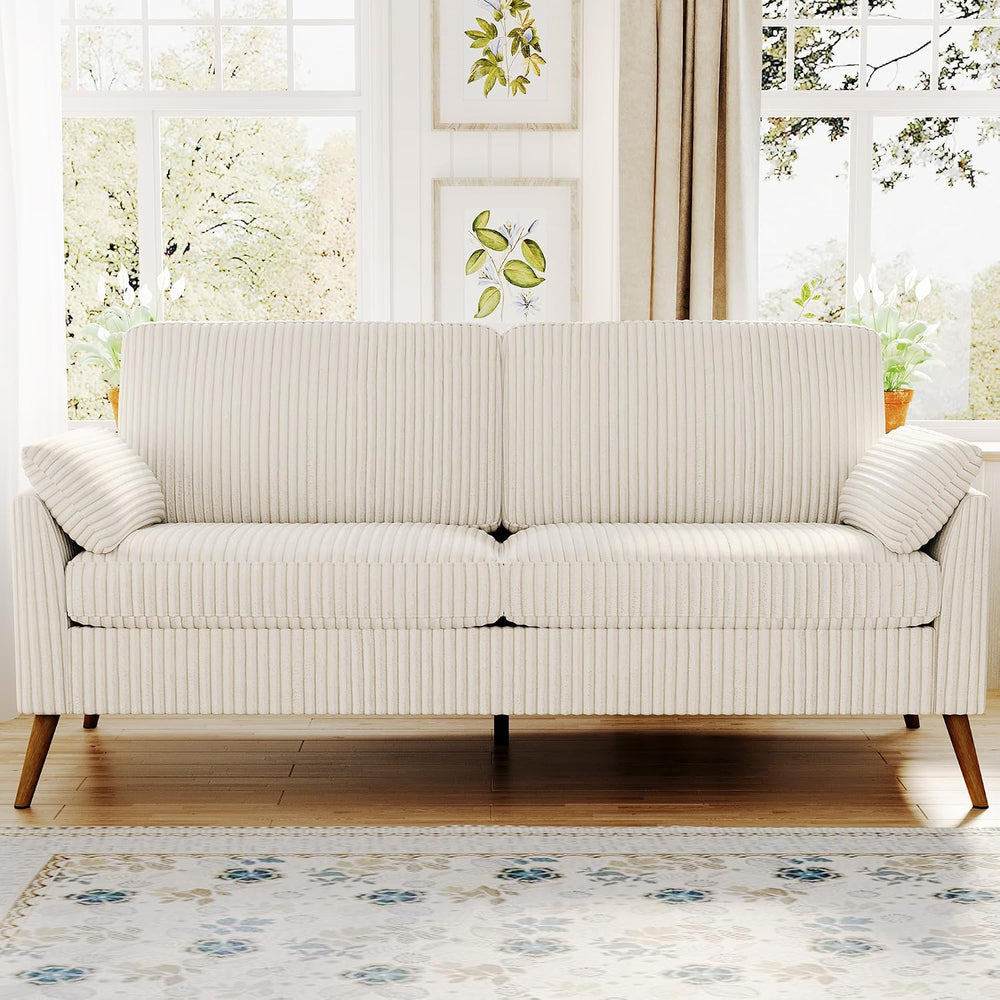 Loveseat Sofa, 67" Small Couch, White Corduroy Love Seat Couches