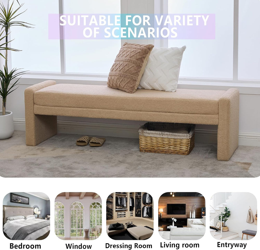 Teddy Bedside Bench for Bedroom King Size,66.9" Minimalist Long Ottoman ...