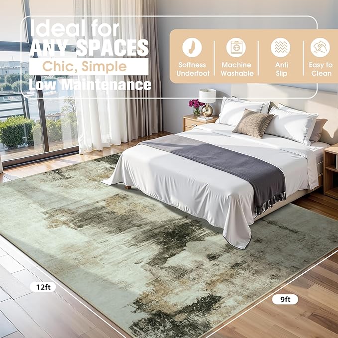 9x12 Area Rugs for Living Room Rug Washable: Abstract Large Rug for Dining Room - Image 2